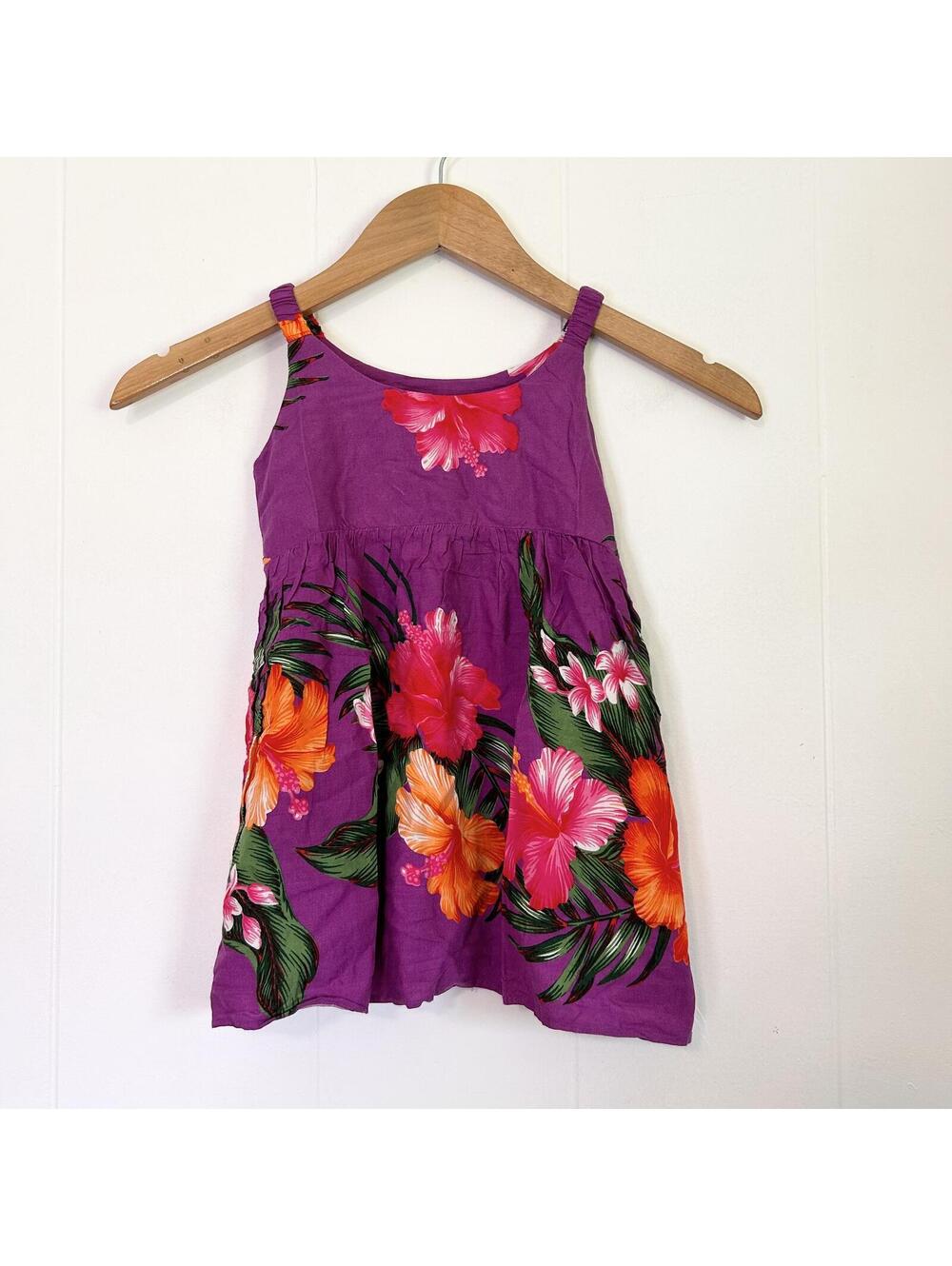 Aloha Fashion Hibiscus Hawaiian Print Floral Dress Purple Girls Toddler Size 2